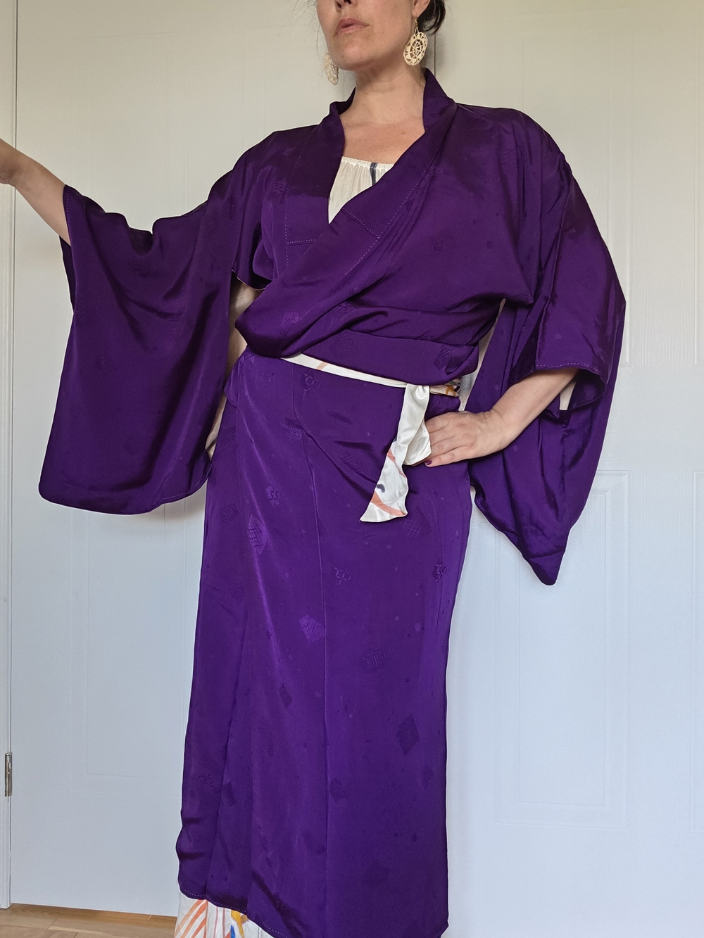 Vintage Japanese Silk Kimono– Rich Royal Purple | Mon Crest | Fully Lined